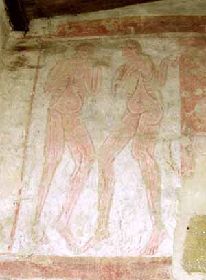 Adam and Eve wall painting Hardham church Adam and Eve wall painting at St Botolph's Church, Hardham