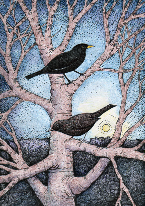 Blackbirds at Dusk