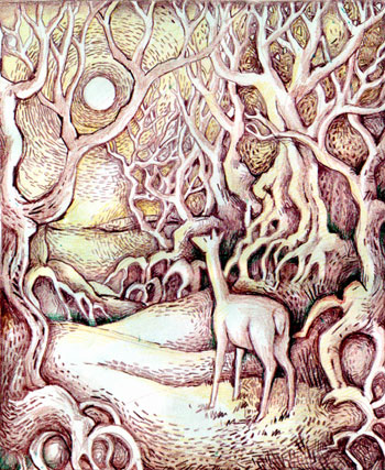 Winter scene with deer Winter scene with deer