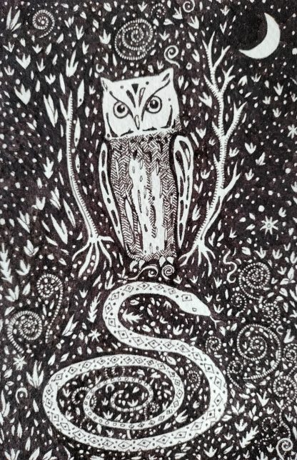 The Owl and the Snake - An Original Pen and Ink Illustration - Image 3