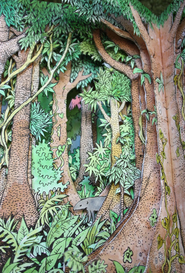 Rainforest altered book detail