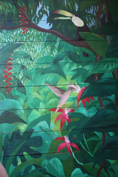 Rainforest mural in shed