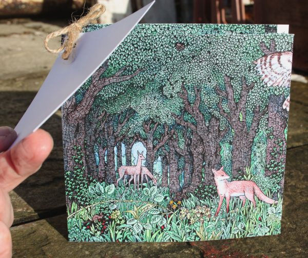 The back of The Wood at Dusk papercut concertina card.